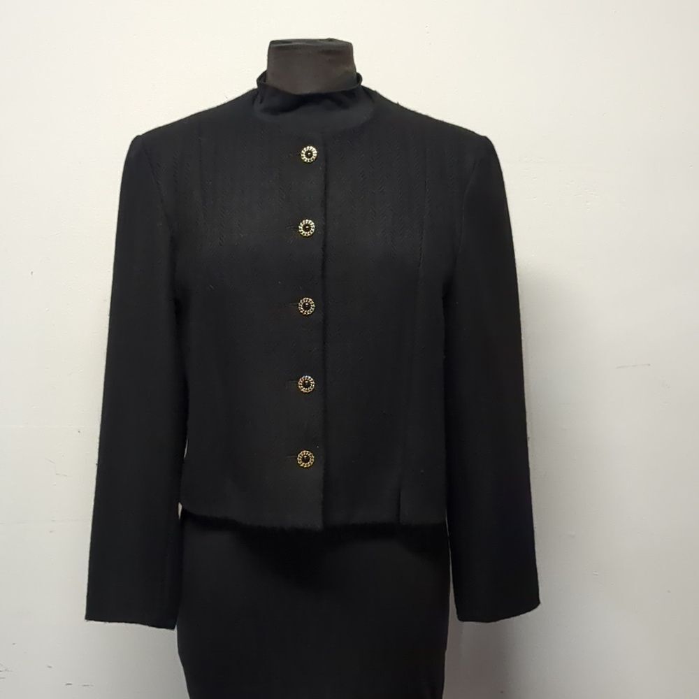 Vintage Jacket Cropped Boiled Wool French Style Gold Buttons 1980s, Size M